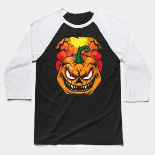 Creepy Jack O Lantern Pumpkin Halloween Baseball T-Shirt